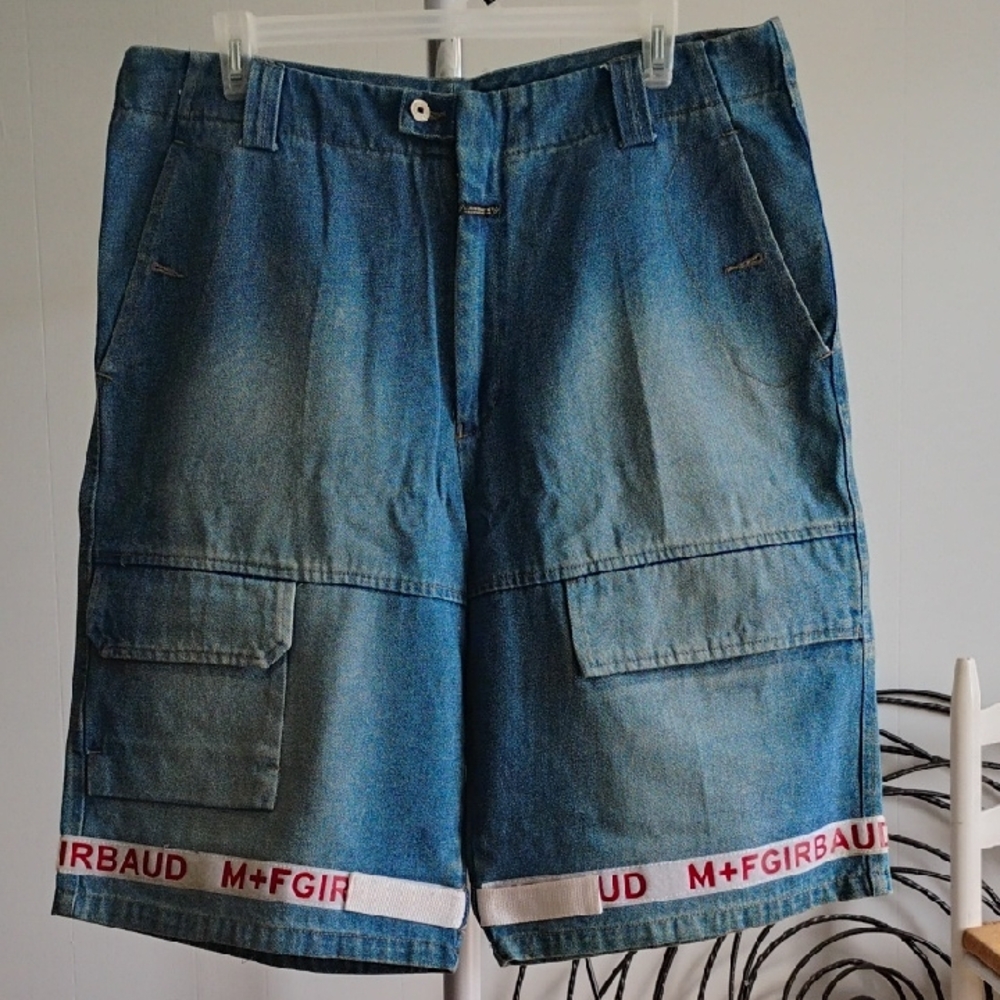 Vintage MARITHE FRANCOIS GIRBAUD Blue Cargo Adjust Leg Denim Jean Short Pants